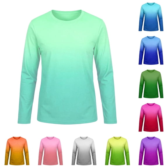 Rggeeun Child Boys Swimsuit Set Gradient Style Long Sleeve Crew Neck Rash Guard Elastic Swim Shirt for Summer Beach Wear Casual Beachwear,Green,9-10 Years