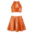 thumbnail image 3 of Doomiva Kids Cheer Outfit Hip Hop Dance Sets Shiny Skirt And Top Set for Cheerleading Competitions Performance Orange 10-14, 3 of 5