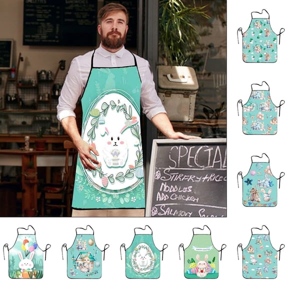 CoreLiving Easter Bunny Eggs Plaid Buffalo Check Chef Bib Apron 23x30 Inch Adjustable Neck Washable Cotton Blend for Men Women Cooking Grilling Gardening