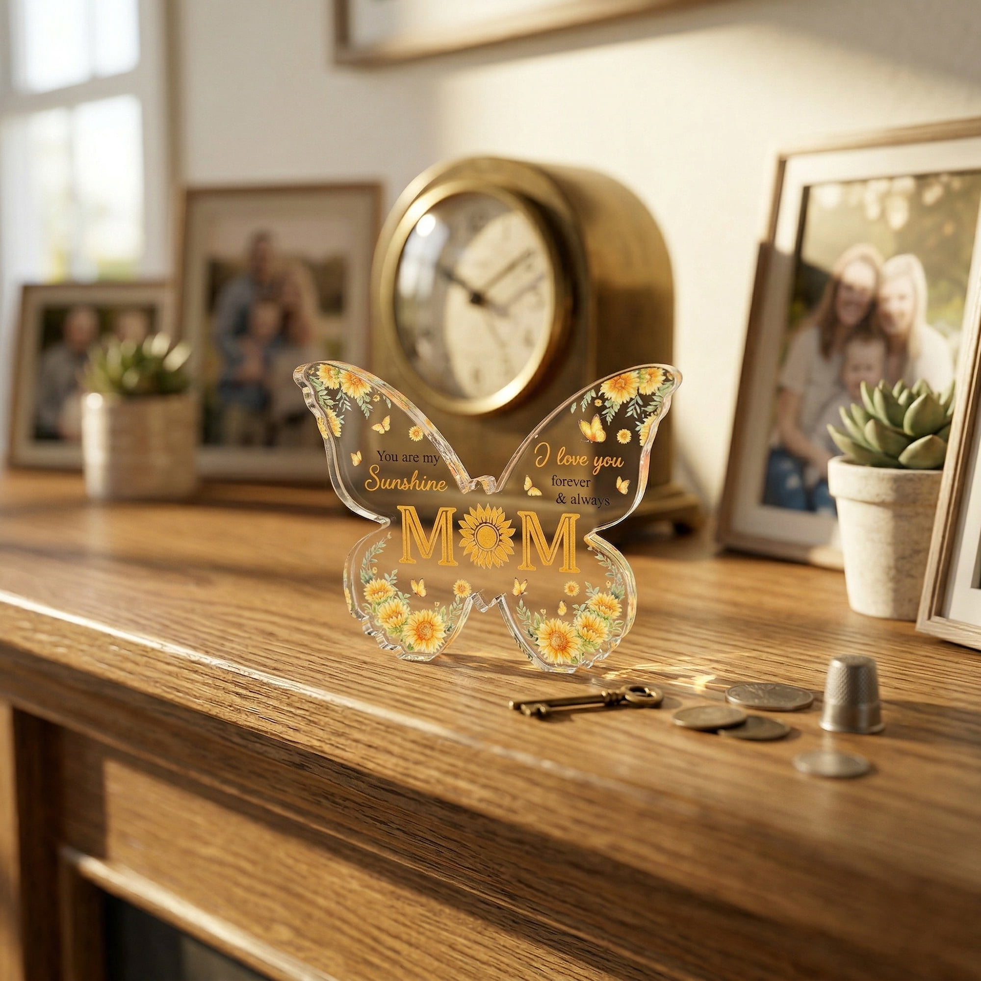 Unique Bargains Acrylic Butterfly Gift Inspirational Desk Plaque Ornament Yellow 3in