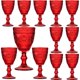 thumbnail image 1 of Juego de 12 copas de vino clásico de color rojo, copas de agua de vidrio de 10 onzas, patrón floral único en relieve, cristalería de tallo alto transparente, copas de bebida para boda, fiesta, bar, 1 of 4