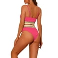 thumbnail image 3 of Conjuntos de bikini de dos piezas de talle alto con canalé para mujer, traje de baño con tirantes ajustables, color rosa rojo, talla X-Large, 3 of 5