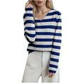 thumbnail image 2 of Zedker Knit Sweaters for Women Striped Color Block Long Sleeve Business Casual Ribbed Fitted Pullover Tops Blue M, 2 of 5
