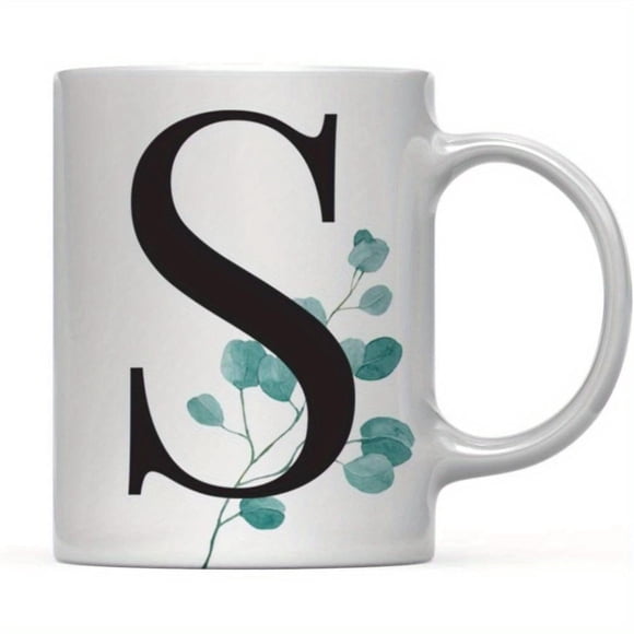 1pc Ceramic Coffee Mug with S Letter Print 11oz Insulated Reusable Dishwasher Multipurpose Use Daily Beverages Everyday Coffee Mug Elegant Mug Design Durable Ceramic Mug Coffee Mug,White,11oz