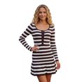 thumbnail image 1 of Argulvti Robe Mini en Tricot de Printemps pour Femme Couleur Unie/imprimé à Rayures Manches Longues Encolure Dégagée Robe Trapèze, 1 of 9