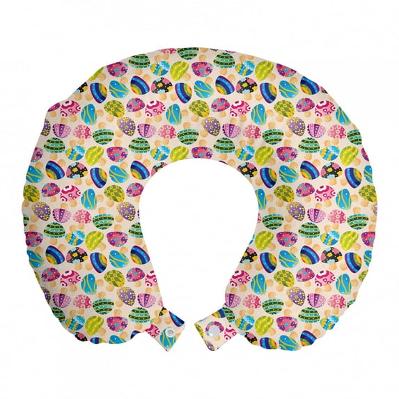 Mushroom Travel Pillow Neck Rest, Colorful Mushroom Vibrant Display Fairy Ingredient Variety Fun Design, Memory Foam Traveling Accessory Airplane and Car, 12", Multicolor, by Ambesonne