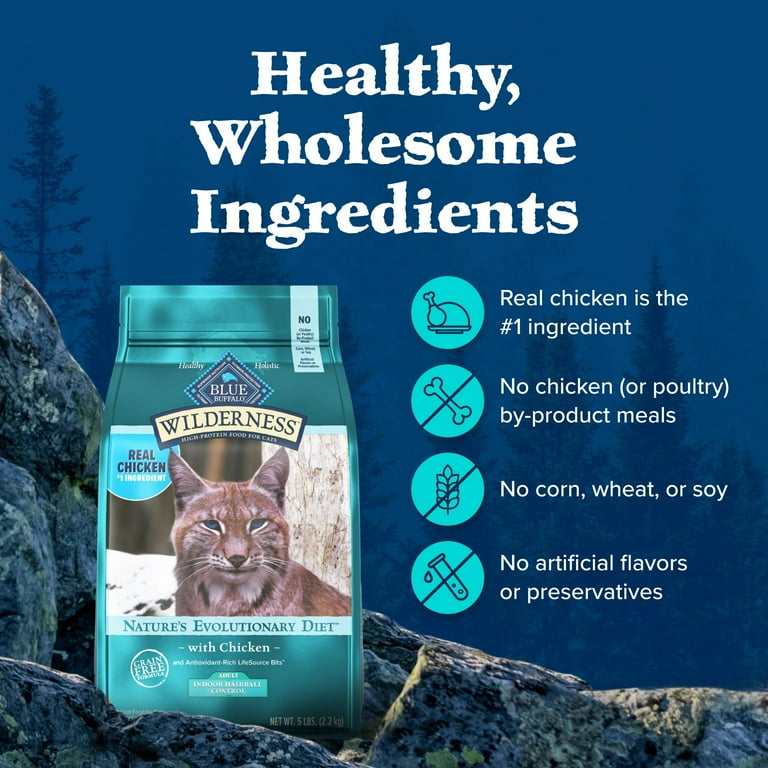 Blue Buffalo Wilderness Indoor Hairball Control Dry Cat Food Grain Free Chicken 5 lbs. Walmart