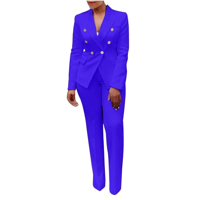 Tailleurs Pantalons pour Femmes Grande Taille Ensembles 2 Pcs pour Femmes Ensemble de Vêtements Femme Ensembles Blazer à Manches Longues Col à Revers Cranté Ensembles Tailleur d'Affaires Style Pantalon Cargo S_2 Survêtements pour Femmes Bleu P