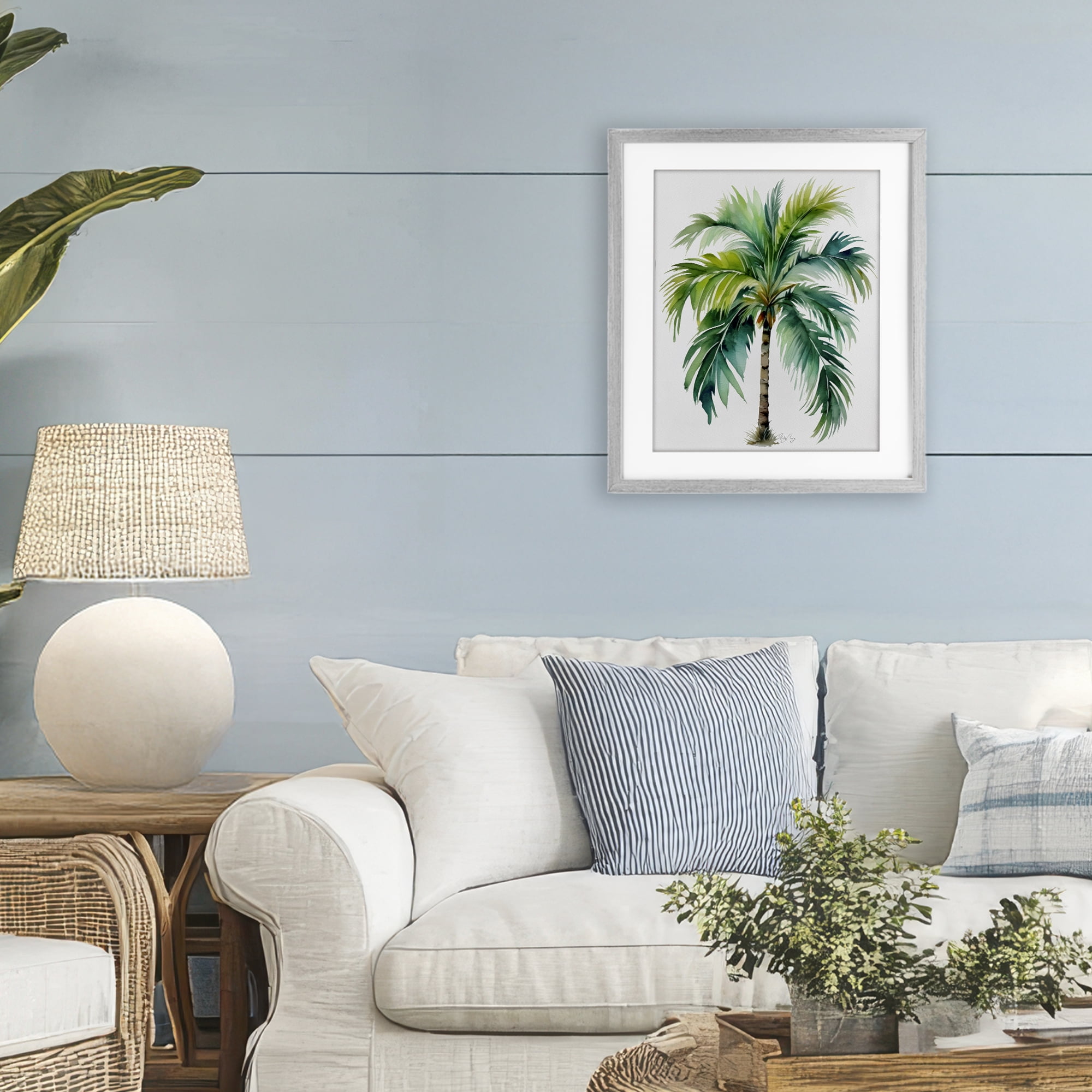 Stupell Industries Lagoon Majesty Palm Gray Framed Print Under Glass, design by Shelly Craig