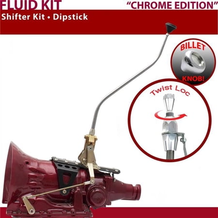 American Shifter C6 Shifter Kit Chrome 23 in. Swan Dipstick Push Button Billet Knob for F586E