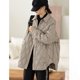 thumbnail image 5 of Chaqueta de plumón de pato gris con diseño de cordón de color sólido con solapa informal de terciopelo de moda de otoño e invierno, 5 of 6