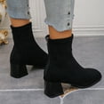 thumbnail image 5 of Womens Winter Fall Dress Boots 2025 Fashion Casual Suede Chunky Heeled Mid Calf Short Ankle Booties for Ladies Black Size 6.5, 5 of 7