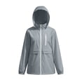thumbnail image 4 of vdgthytj Womens Rain Jacket Windproof Drawstring Hooded Jackets Lightweight Waterproof Solid Travel Hiking Outwear with Pockets(Large,Gray), 4 of 7