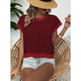 thumbnail image 2 of Womens Crew Neck Casual Sweater Short Sleeve Trendy Spring Summer Top Comfortable Pullover Red Black L, 2 of 5