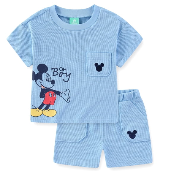 Disney Mickey Mouse Waffle Knit T-Shirt and Shorts Set (Boys), 2 Piece Set, Sizes 12M-4T