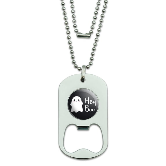 Hey Boo Cute Kawaii Ghost Military Dog Tag Bottle Opener Pendant