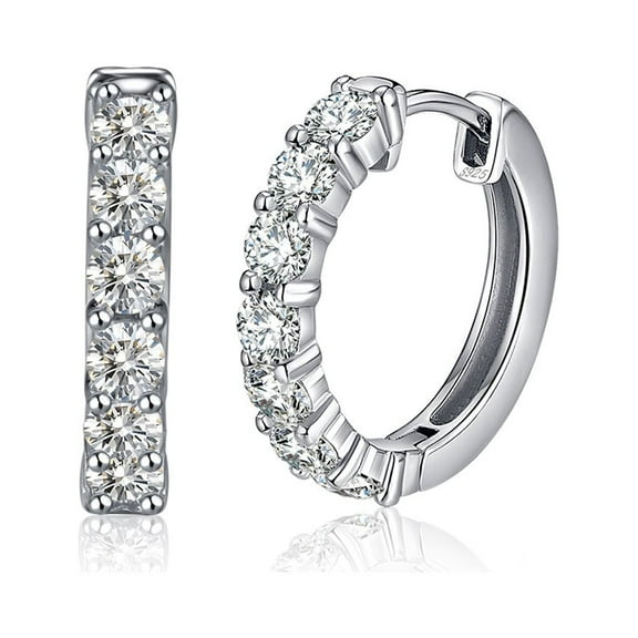 Hoop Earrings Clear Cubic Zirconia Sterling Silver Womens Ginger Lyne Collection