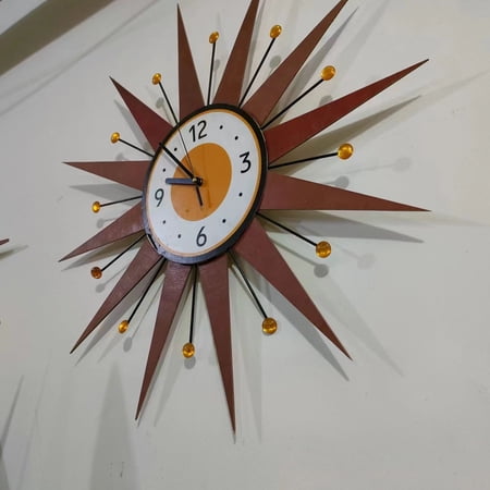 Sunburst Wall Clock Silent Non-Ticking Mid-Century Modern Decorative Wall Clock Retro Starburst Hanging Clock for Living Room Bedroom Office
