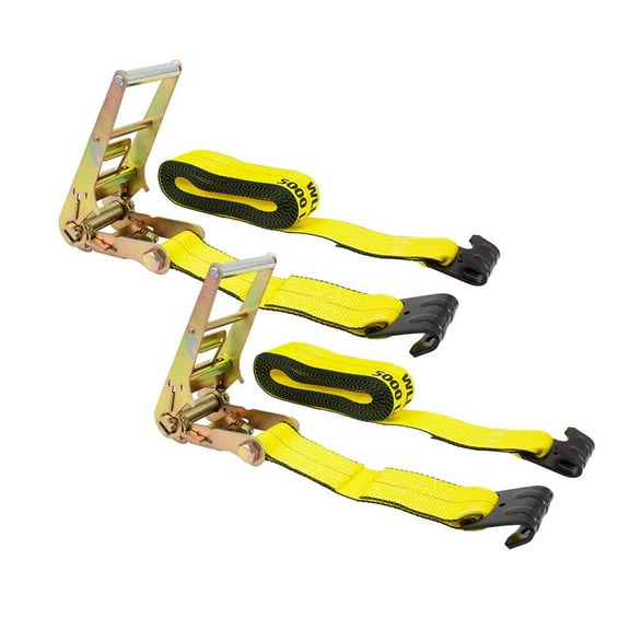 (2 Pack) 3" x 30' Ratchet Tie-Down Straps w/ Flat Hook 15,000 Lbs Capacity - Yellow