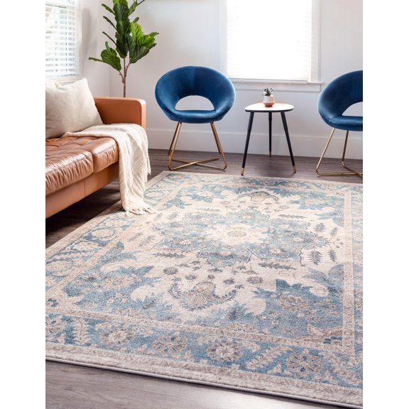 Unique Loom Altstadt Salzburg Rug Cream/Gray 7' 1" x 10' Rectangle Medallion Traditional Perfect For Living Room Bed Room Dining Room Office