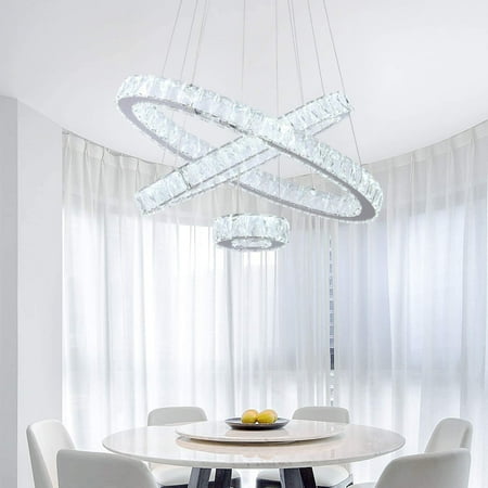 

Maxax Modern Crystal Chandeliers 3 Rings LED Ceiling Lighting Fixture White