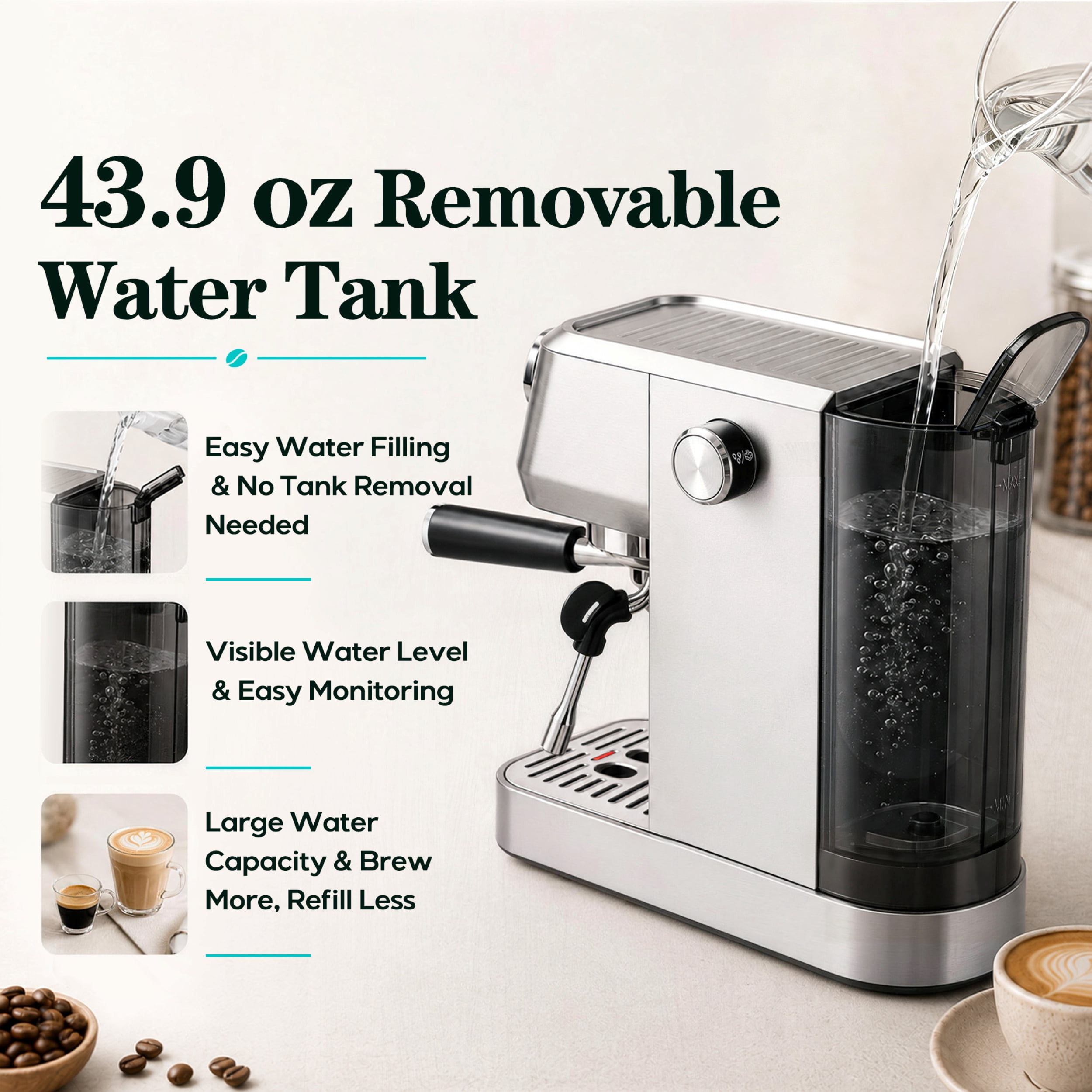 Casabrews 3700Gense Espresso Machine with 58mm Portafilter, PID Temperature Control, Pressure Gauge, 20-Bar Pump, Steam Wand & Stainless Steel Design