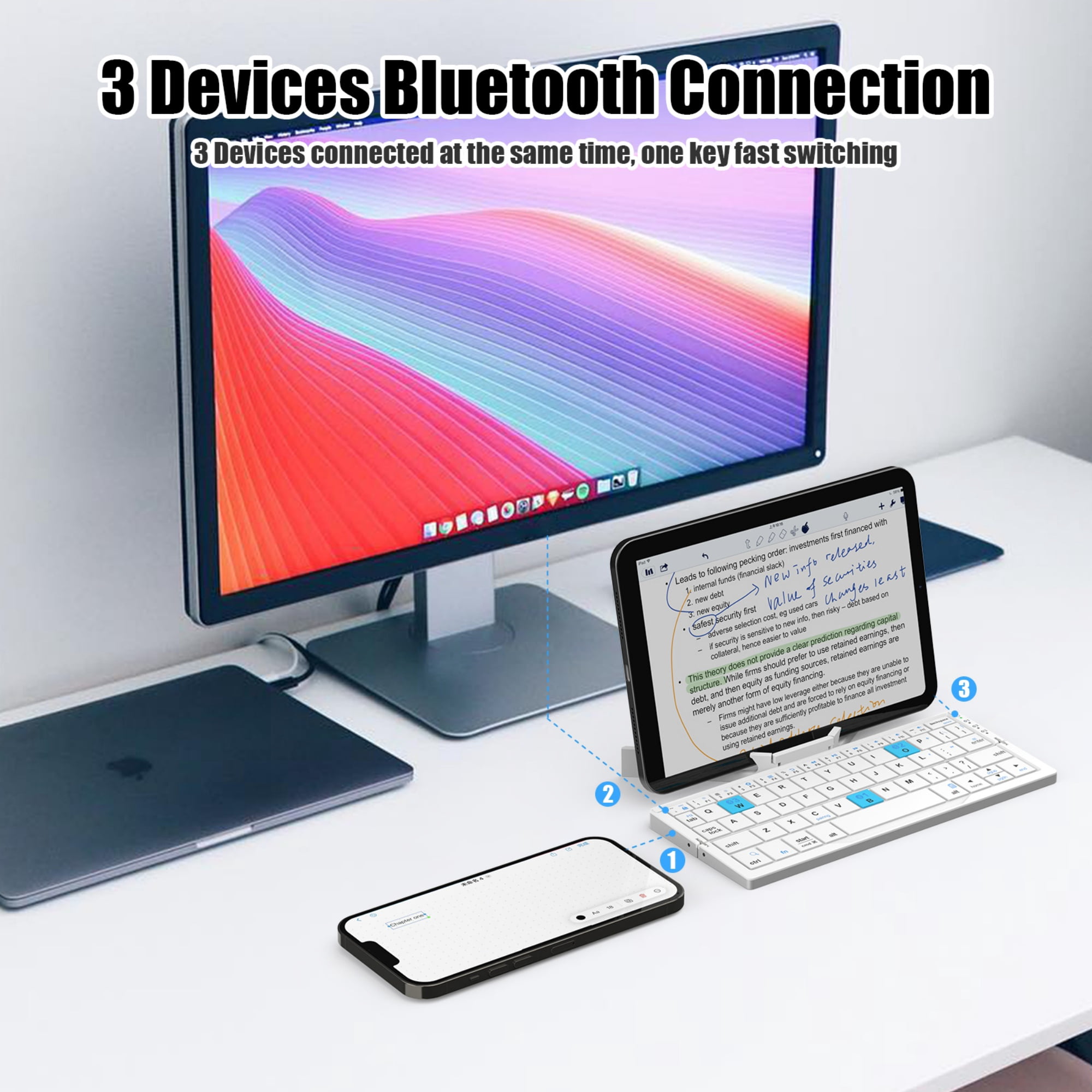 SIKAI CASE Foldable Bluetooth Keyboard with Magnetic Stand,Mini Keyboard for Tablet,Phones(White)