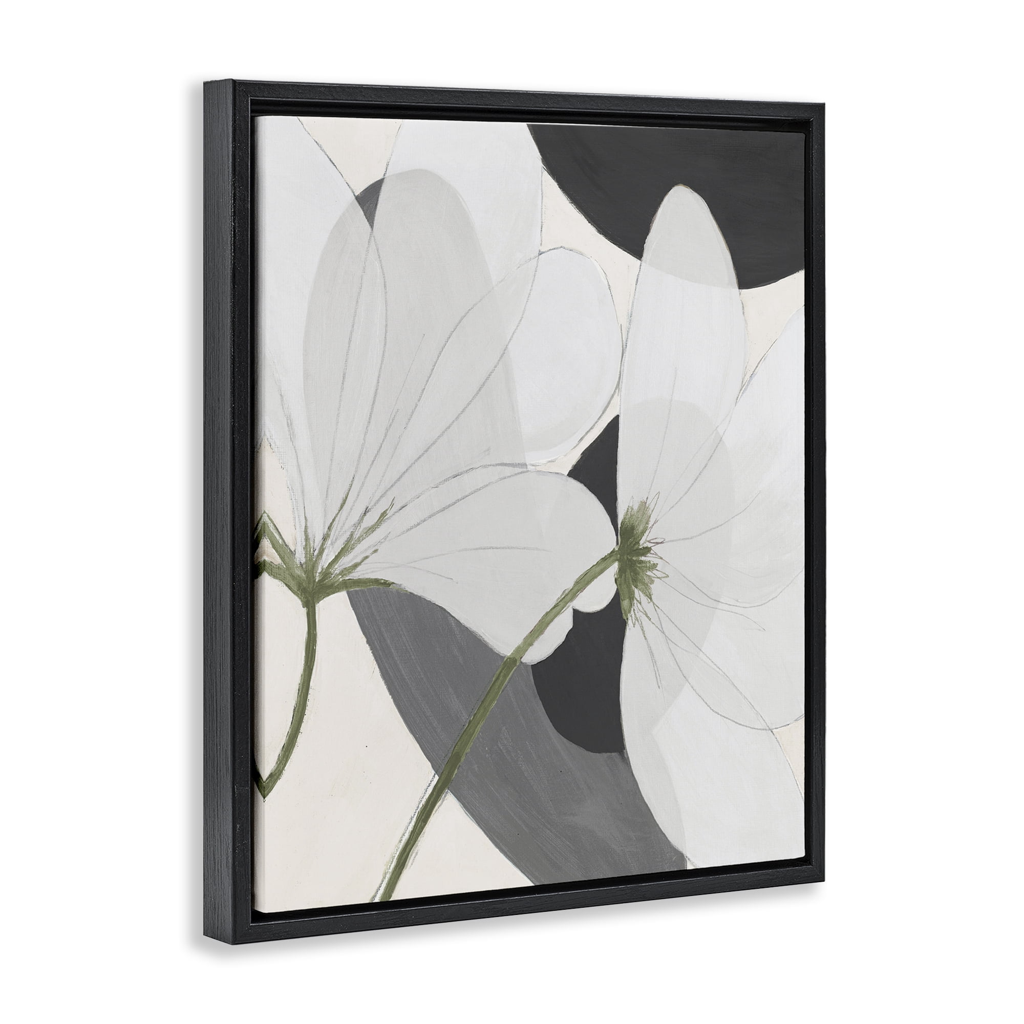 Stupell Industries Abstract Retro Florals Botanical & Floral Painting Black Floater Framed Art Print Wall Art, 17 x 21