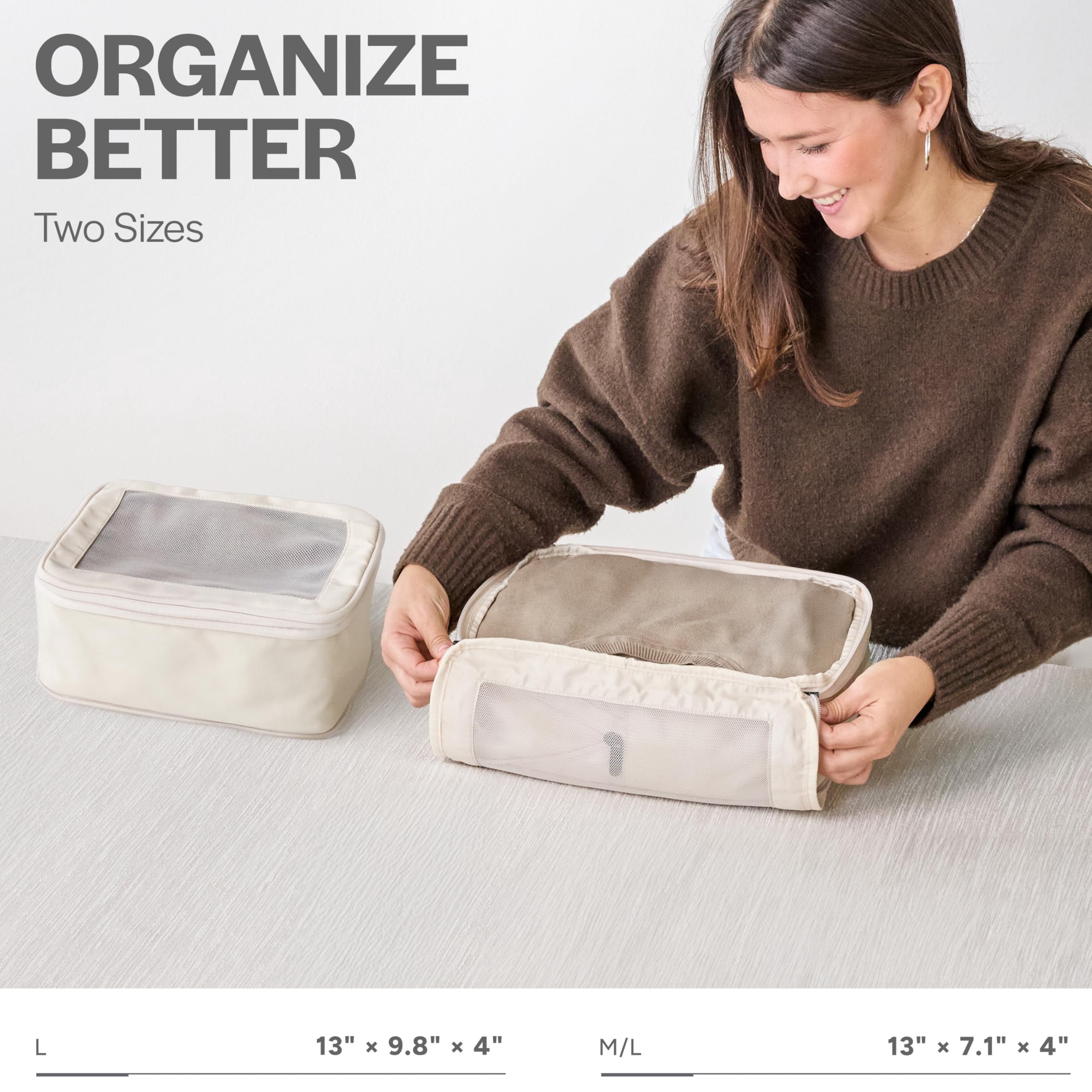 Beige 2-Pack Packing Cubes Travel Luggage Organizers
