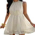 thumbnail image 3 of Femmes Robe Élégante Sans Manches Cou Haut Été Décontracté A-Ligne Mini-Robes de Cocktail à Volants, 3 of 6