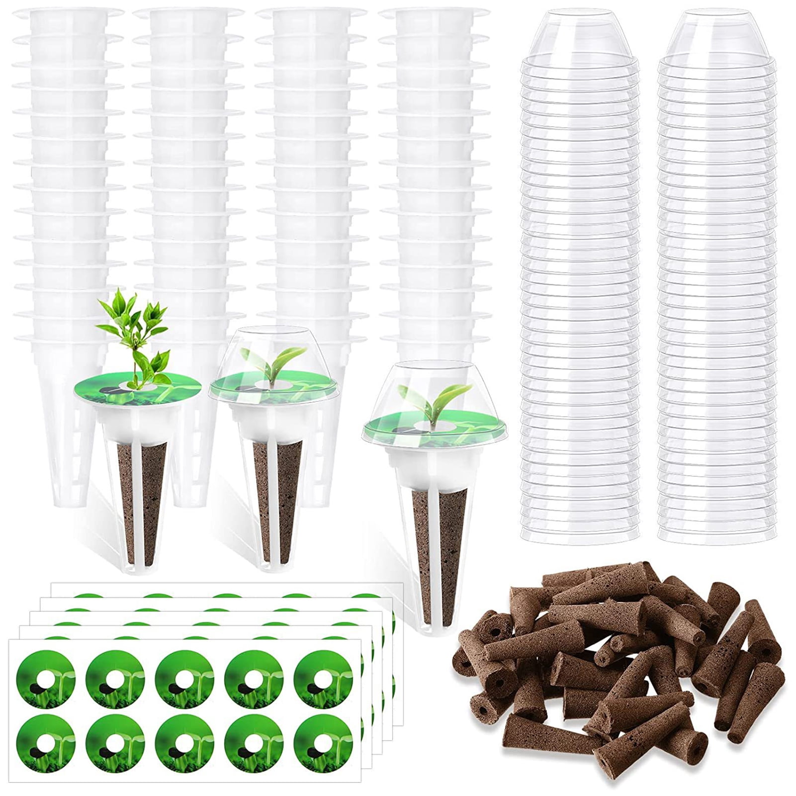 Huanledash 120Pcs Hydroponic Growing Kit for Aerogarden Hydroponics Garden Accessories Include Replacement Grow Baskets Plant Sponges Labels Stickers