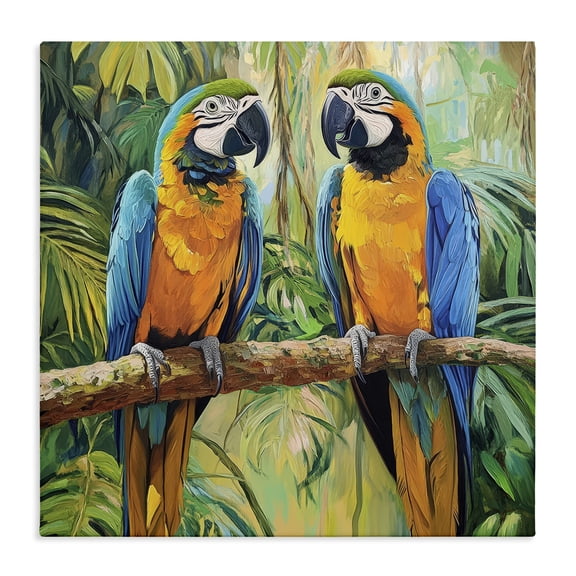 Stupell Industries Coastal Two Macaws Among Foliage Canvas Art, 17 x 17, by Petals Prints Design