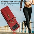 thumbnail image 4 of ELEHOLD Case for Samsung Galaxy Z Flip 4, Zipper Leather Wallet Crossbody Case with Detachable Ring Kickstand & Card Slots,Red, 4 of 11
