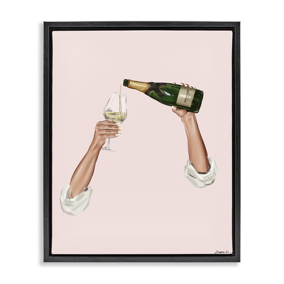 Stupell Industries Champagne Pour on Pink Food & Beverage Painting Black Floater Framed Canvas Art Print Wall Art, 17 x 21