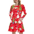 thumbnail image 2 of Gustave Women Christmas Tunic Dresses Long Sleeve Xmas Print Midi Dress Loose Fit Casual Swing T-Shirt Dress with Pocket - Red, S, 2 of 8
