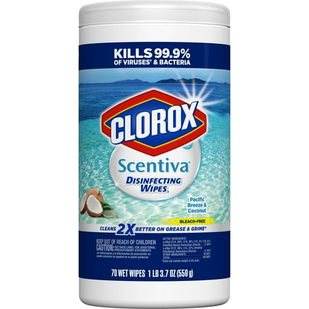 clorox scentiva disinfecting wipes pacific breeze coconut 70 ct