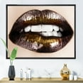 thumbnail image 2 of Designart 'Gold Black Lips Biting' Modern Framed Canvas Wall Art Print, 2 of 5
