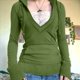 thumbnail image 5 of Sudadera con Capucha para Mujer, de Otoño, de Larga, Holgada, con Encaje, Cuello en V y Bolsillos. Verde L, 5 of 6