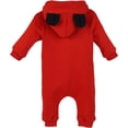 thumbnail image 2 of Salute Newborn Infant Baby Unisex Boys Girls Onesie Long Sleeve Bear Ear Hooded Romper Zipper Coverall Red Bodysuit 6-12 Months, 2 of 5