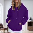 thumbnail image 3 of Women's Shoulder Hooded Sweatshirt Fleece Lined Winter Warm Pullover Solid Candy Colors Soft Polyester Fabric, 3 of 9