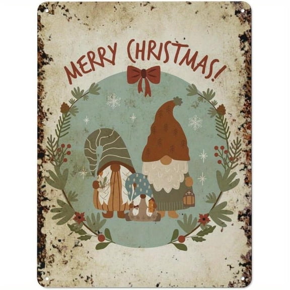 12X8inch Christmas Gnome Family with Pets, Cute and Fun Home Wall Art Decoration, Creative Gift, Vintage Metal Tin, Bedroom Decoration, Fashionable and Simple Office, Home Coffee Wall Decoration, D