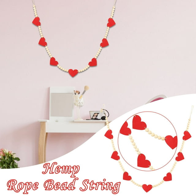 TIMIFISValentine Day Rope Tassel Beading Colorful Wooden Bead String DIY Home Holiday Decoration