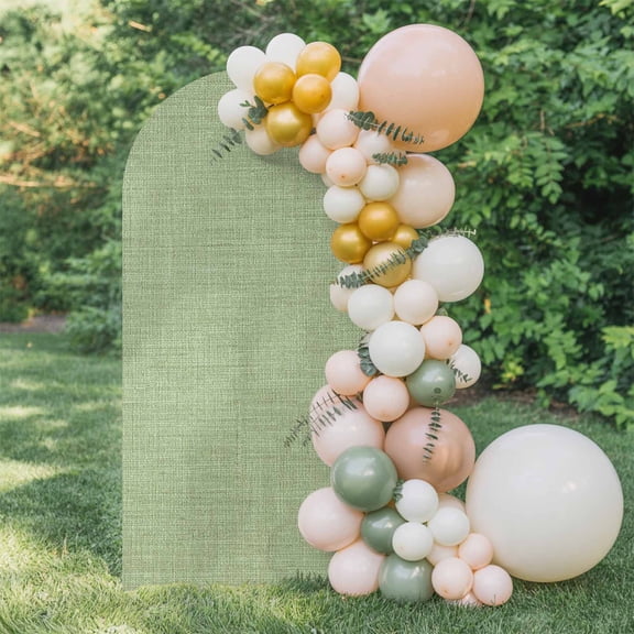 Vintage Linen Arch Backdrop Cover 6 FT, Pastoral Grass Green Linen Texture Farmhouse Wedding Arch Cover Stretchy Backdrop Stands Covers for Birthday Party Ceremony Banquet Decor