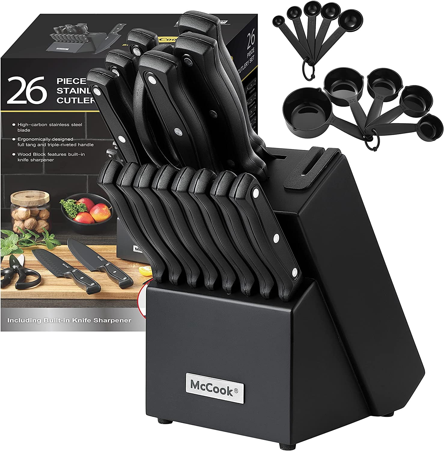practical McCook Knife Set with Builtin Sharpener Block Dishwasher Safe MC701 Kitchen Knife Set