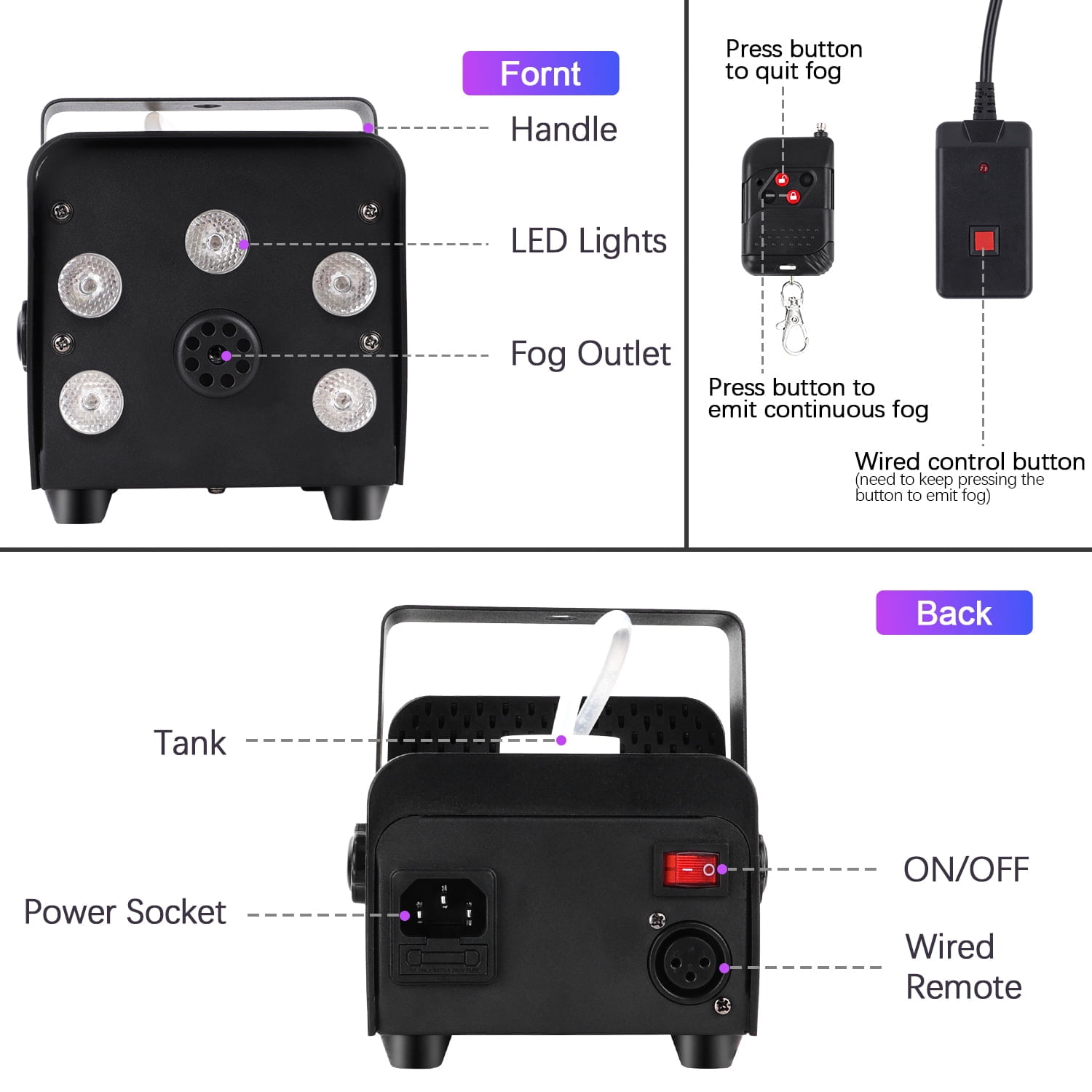 Fog Machine Smoke 700W 5 three-in-one RGB Light Beads Smoke Machine with Remote Control for Halloween Party Stage