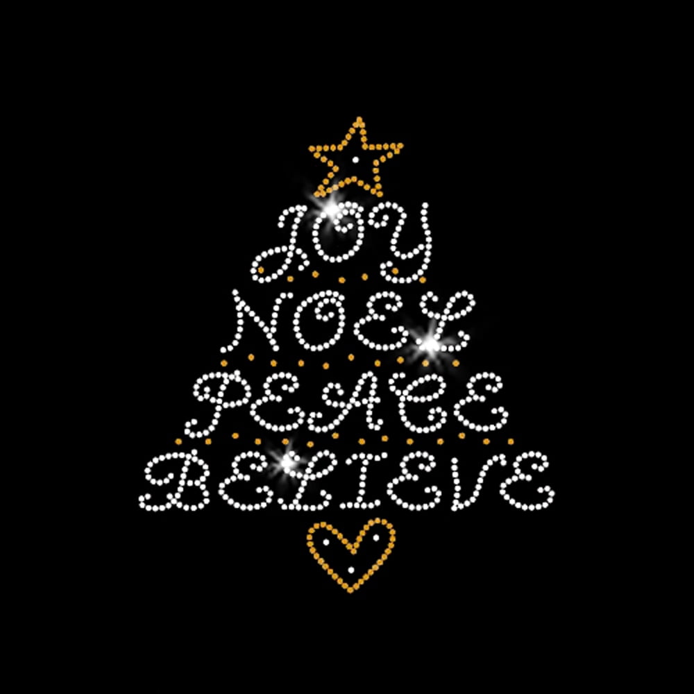 Christmas Word Tree Iron-on Clear Rhinestone Transfer by JCS Rhinestones