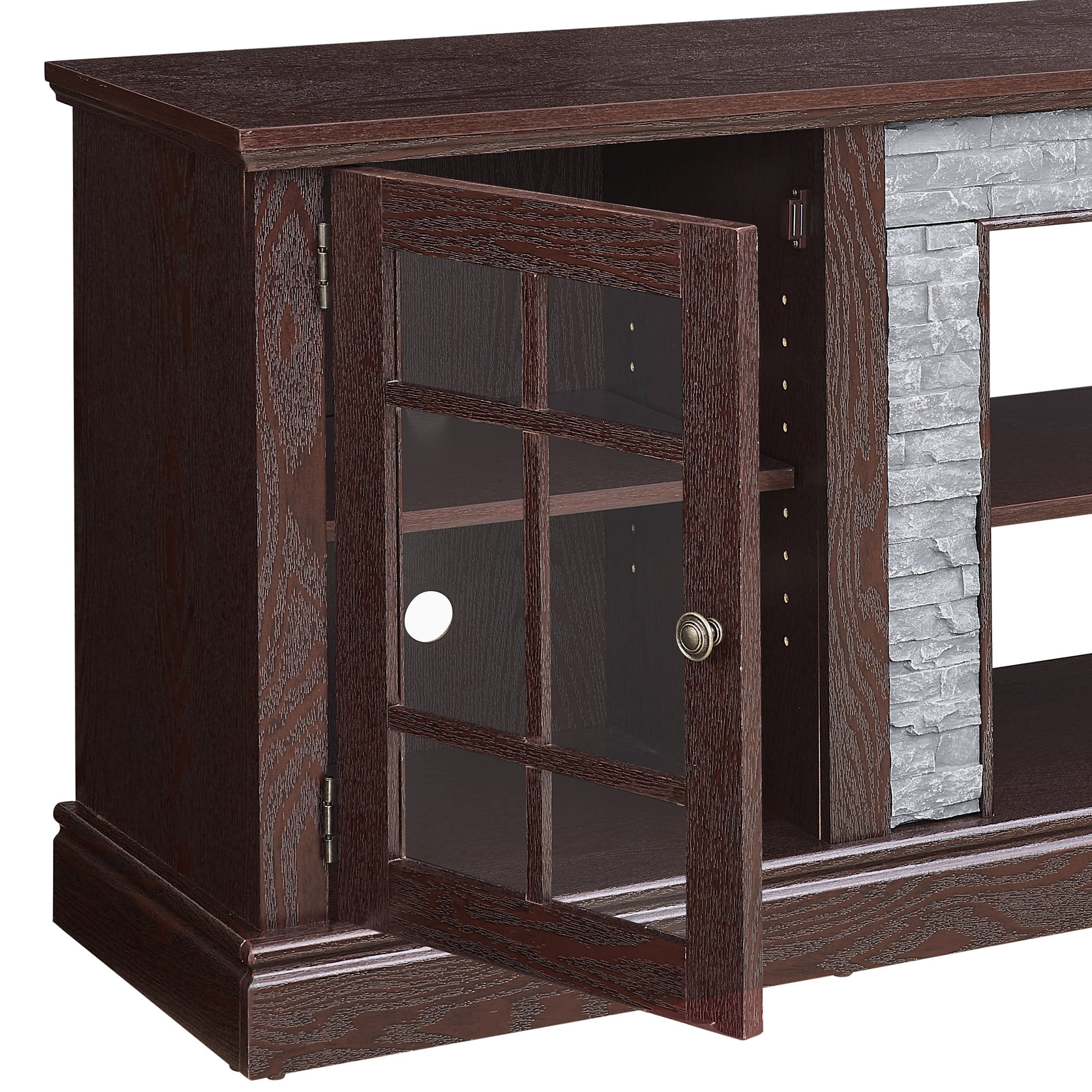 HIUU Farmhouse TV Stand with Storage,Faux Stone Entertainment Center for 65 Inch TVs,Modern TV Consoles for Living Room,Entertainment Stand(Cherry)