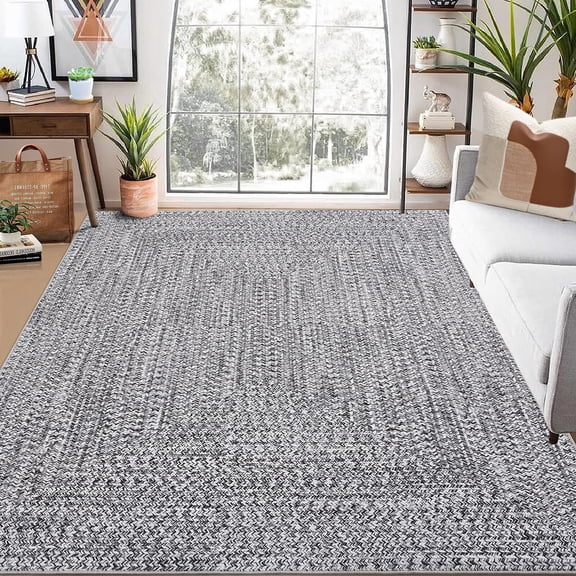 Runner Rugs 2x6 ft Washable Modern Braided Pattern Print for Hallways, Non-Slip Low Pile Carpet Runners for Bedroom Entryway Kitchen Black Brown