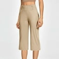 thumbnail image 3 of Women Loose Capris New Womens Yoga Capris with Pockets Womens Office Work Golf Cropped Pants High Waist Wide Leg Lounge Trousers Beige L, 3 of 9