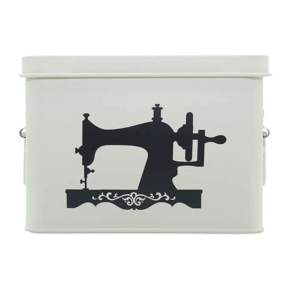 AQ Matte White Sewing Box for Sewing Supplies - Removable Tray, Multipurpose Tin with Secure Lid for Threads, Sewing Clips, Crafts, Buttons - Vintage Sewing Tin for Your Quilting and Sewing Supplies